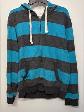 Knickerbocker Vintage Design Blue&Gray Stripe Zip Up Hoodie Mens Size Large